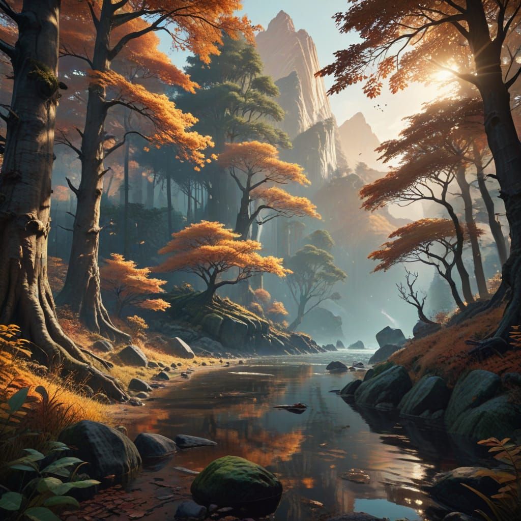 Autumn Forest in Vibrant Gouache Style