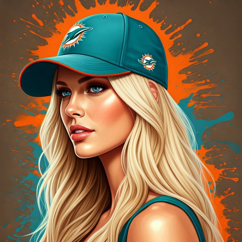 Blonde Model in Miami Dolphins Cap: Hyperrealistic Splash Ar...