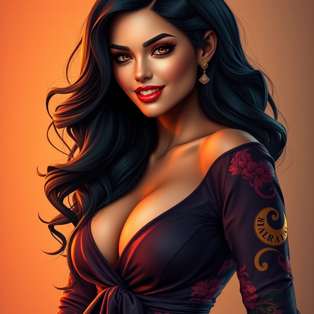 Elegant Woman Portrait with Dynamic Lighting and Curves