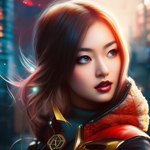 Cyberpunk Ice Skater Victory in Gritty Floral Scene