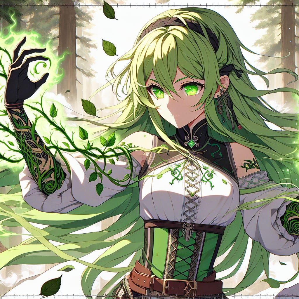 Hispanic Anime Elementalist in Art Nouveau Style