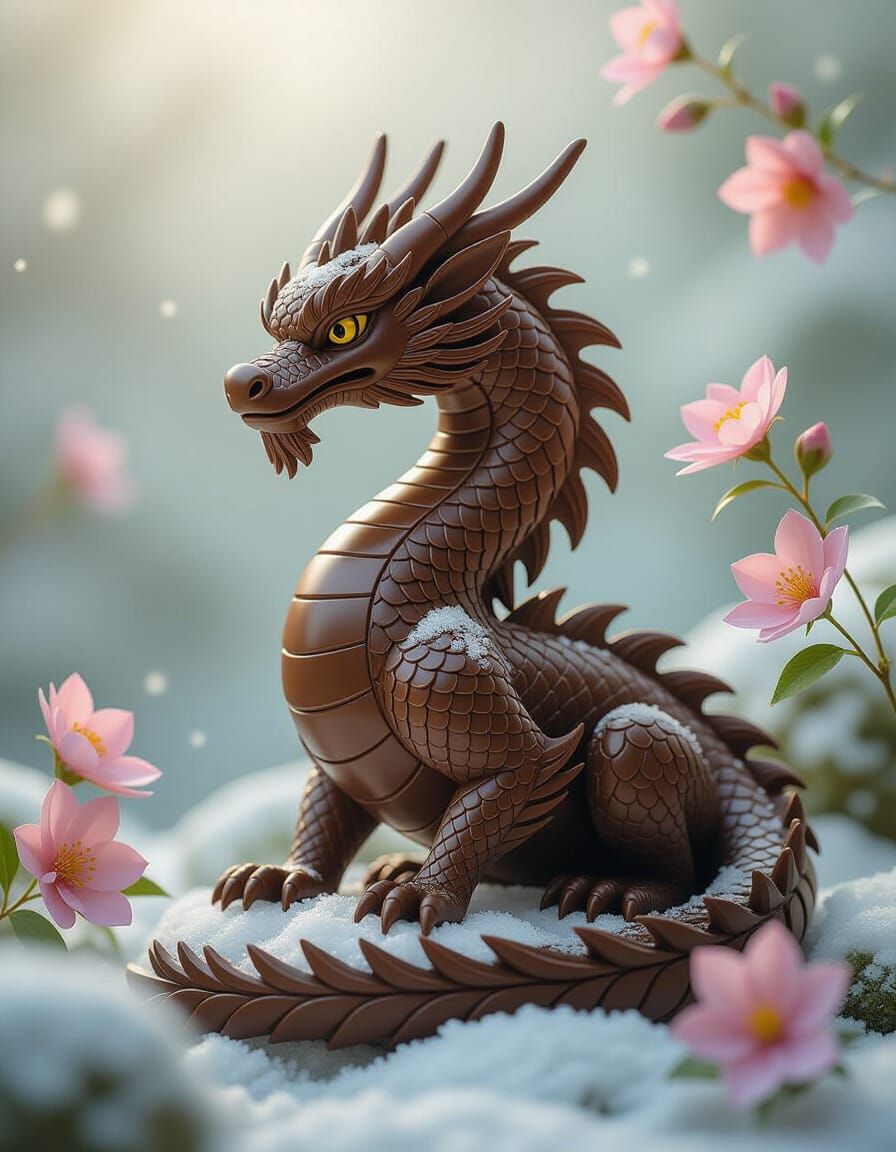 Chocolate Dragon Sculpture in Ethereal Style