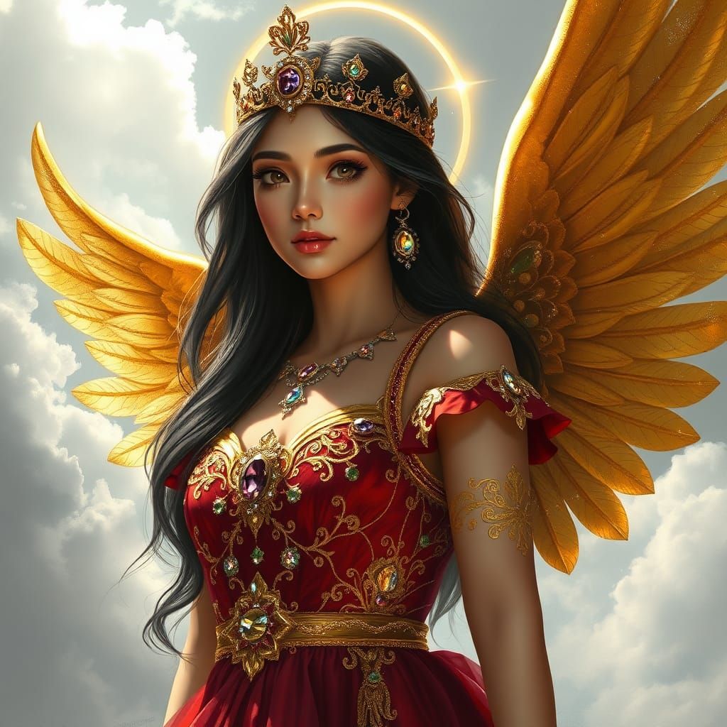 Golden Angel with Wings in Detailed Matte Painting
