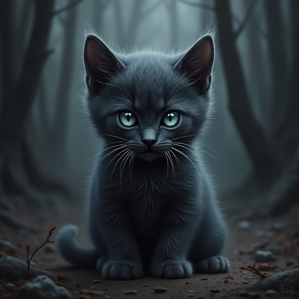 Dark Kitten with Darth Vader Face in Gothic Horror Style
