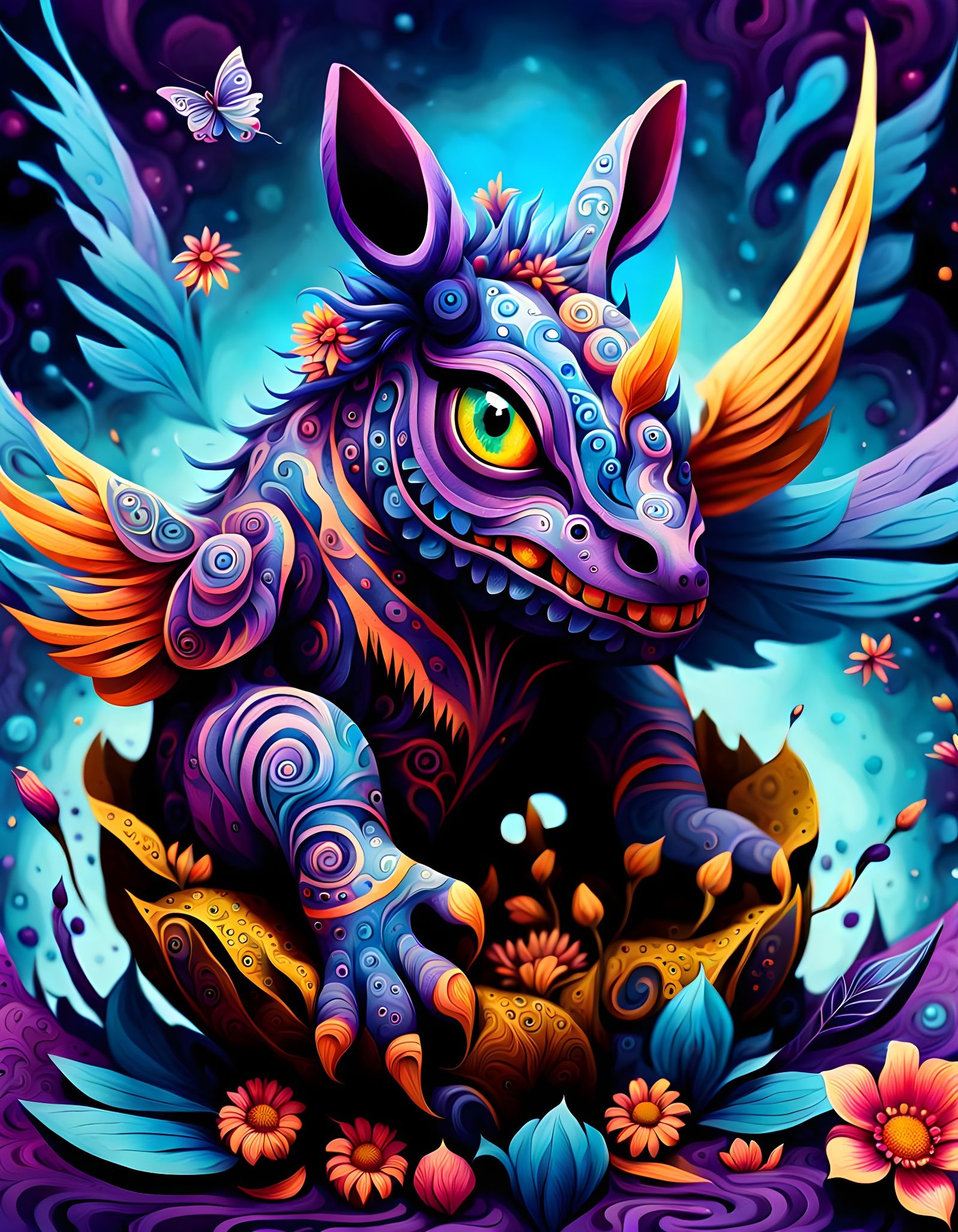 Psychedelic Plant Monster in Tribal Tattoo Style