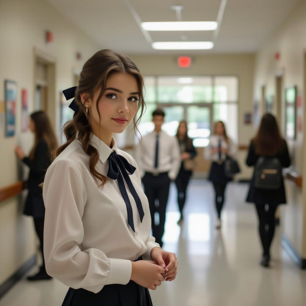 Student Blossoms with Confidence in School Hallway