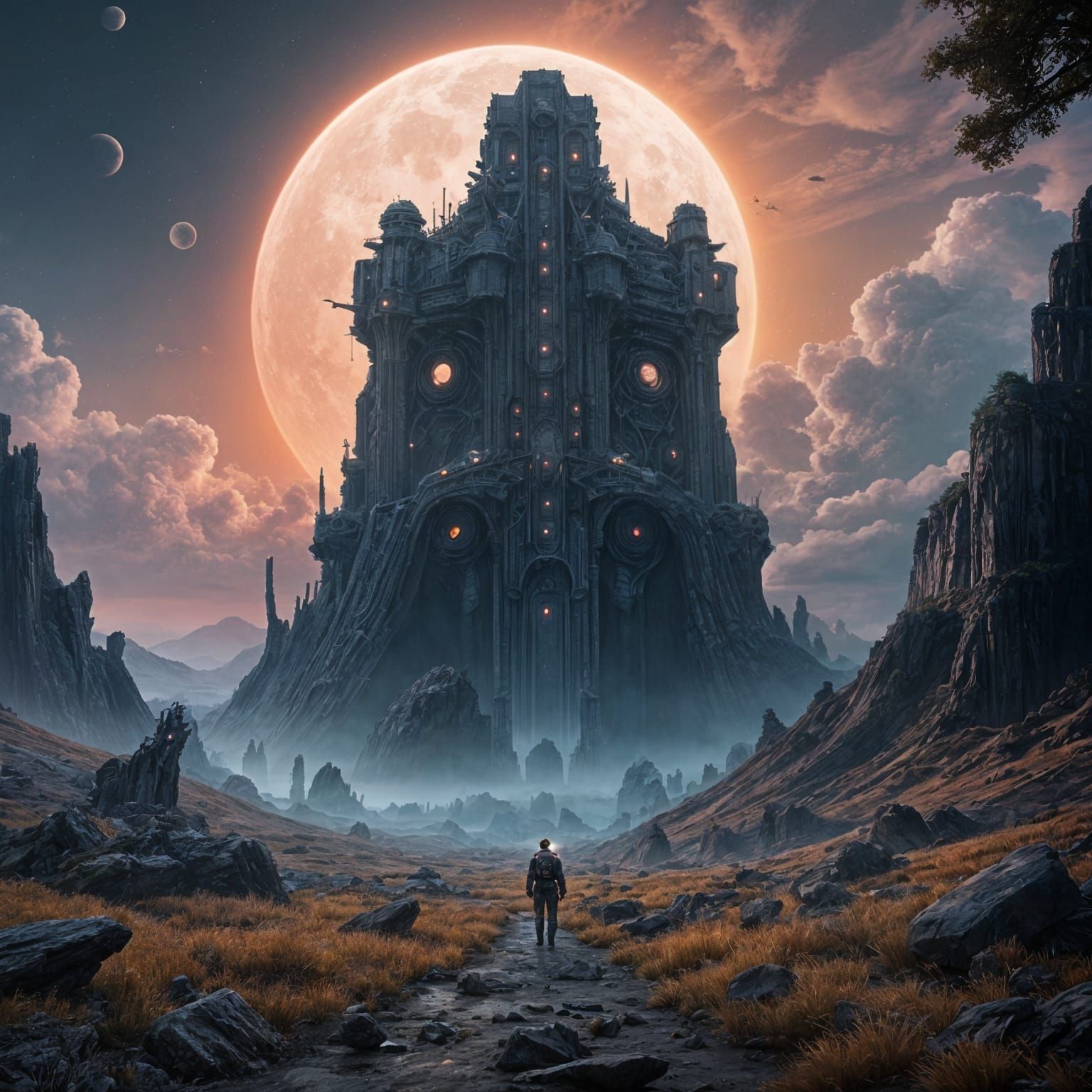 Explorers Before Ancient Alien Ruins in Dazzling Digital Mat...