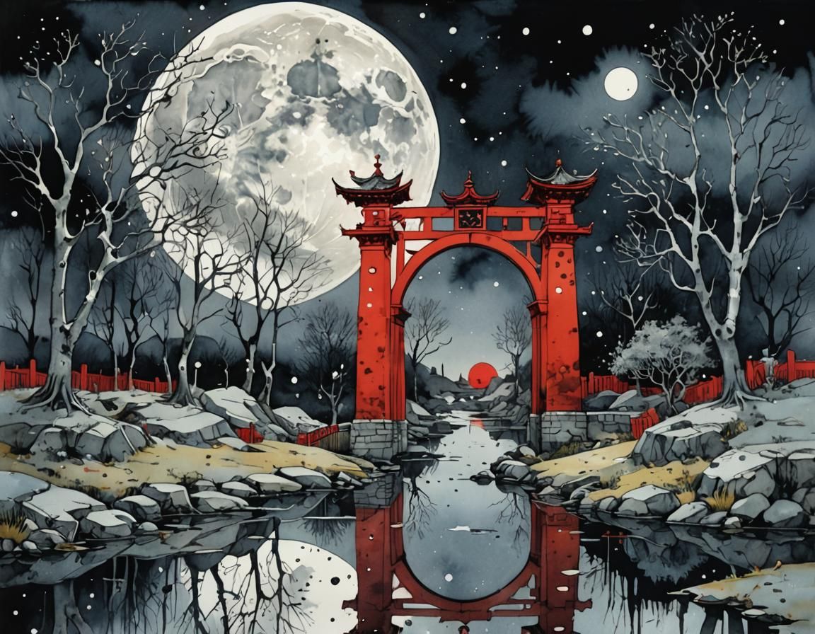 Silver Moon Reflects on Sacred Red Gate