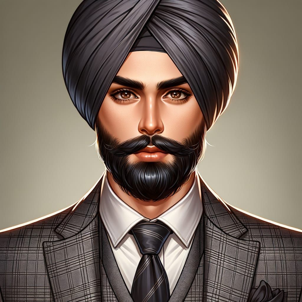 Handsome Sikh Man with Turban in Realistic Style