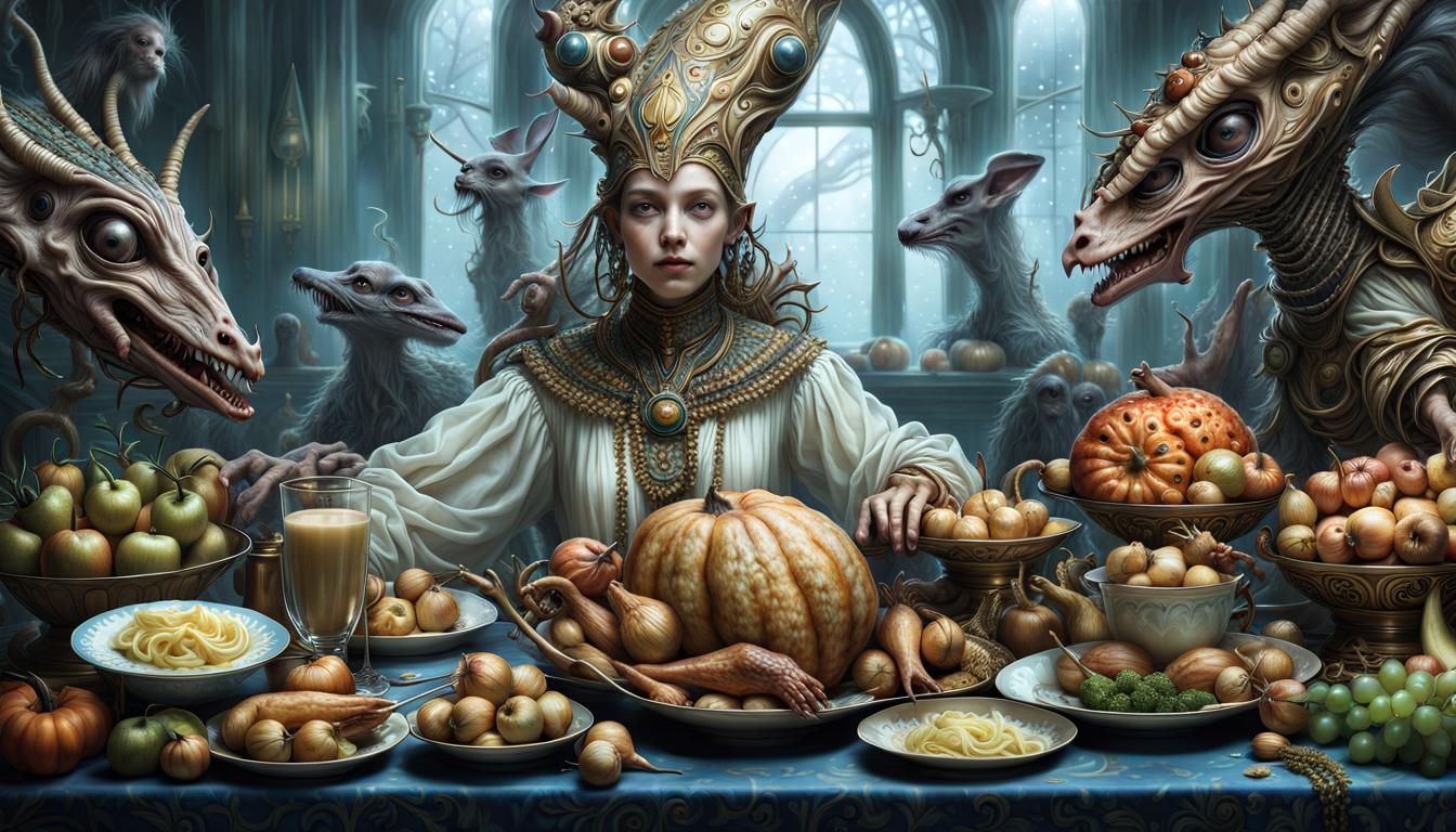 Dreamlike Alien Feast in Magical Realism Style