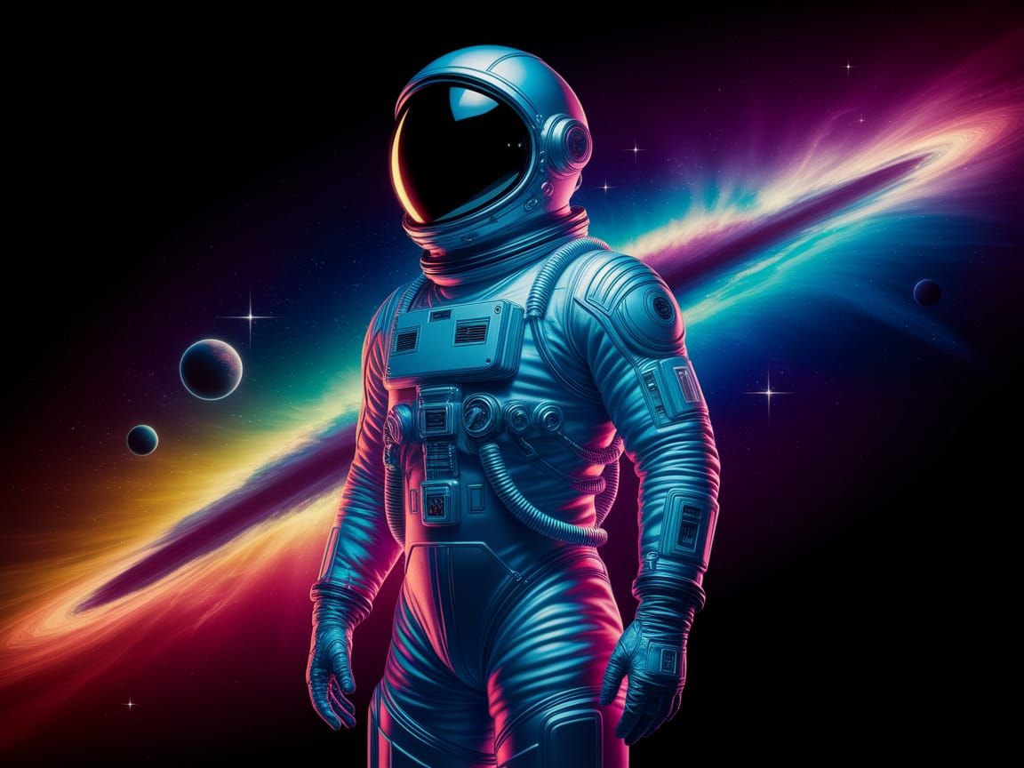 Vibrant Astronaut in Cyberpunk Nebula