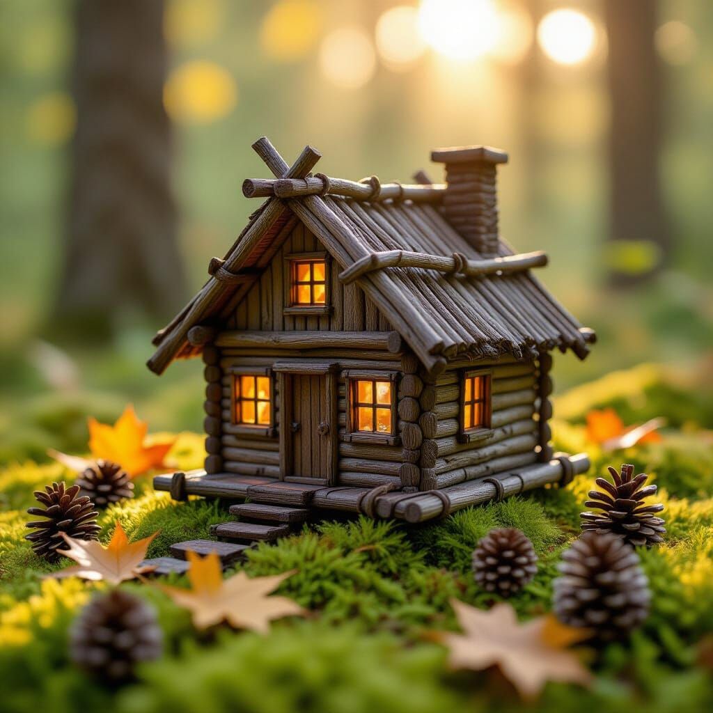 Cozy Miniature Forest Cabin in Autumn