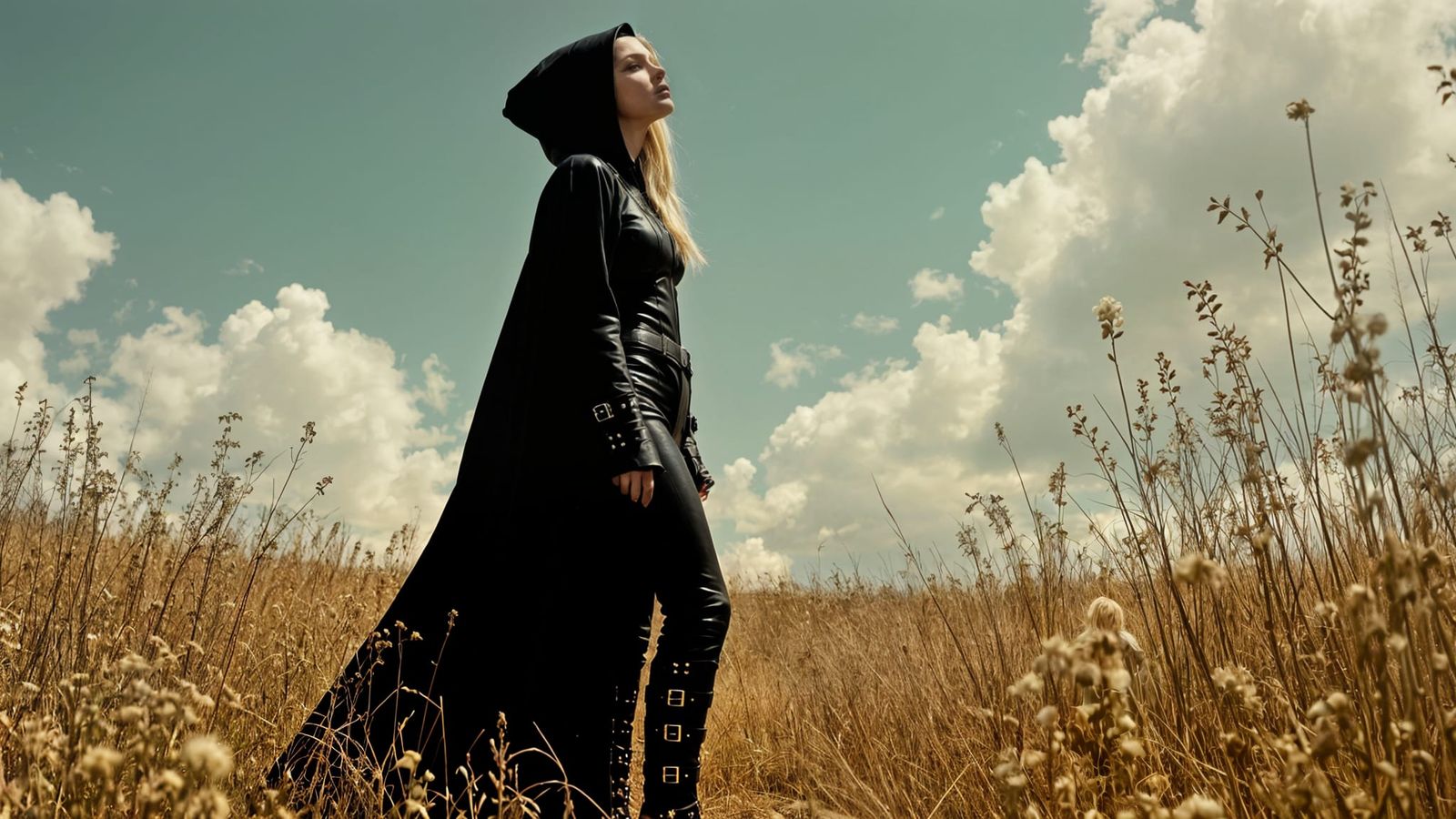 Goth Woman Stands Tall in Dark Elegance