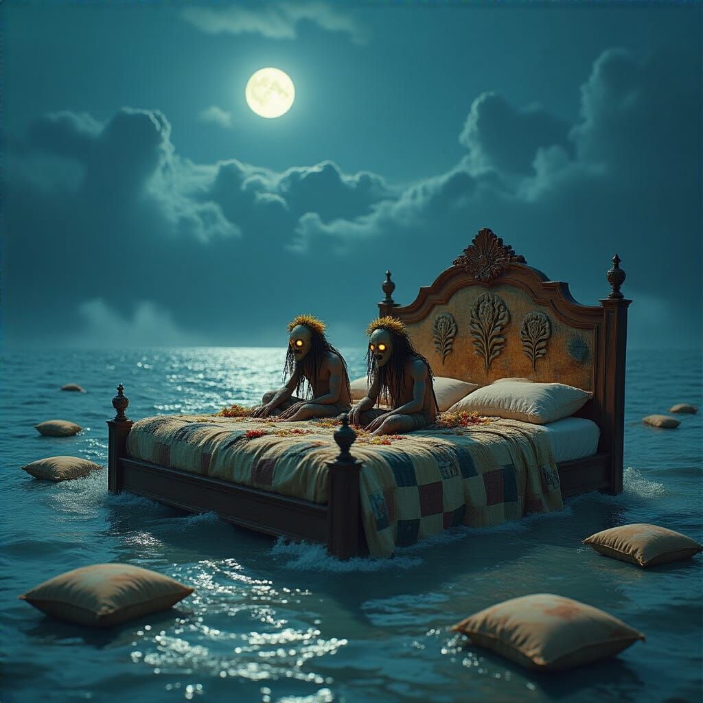 Surreal Ocean Journey: Bread-Fellows on a Patchwork Bed