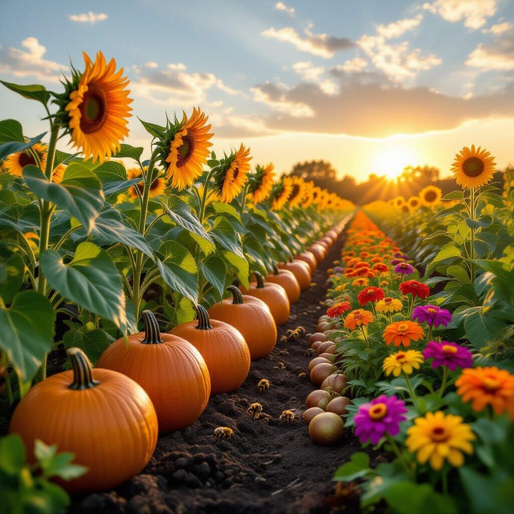Vibrant Garden Scenes at Sunset