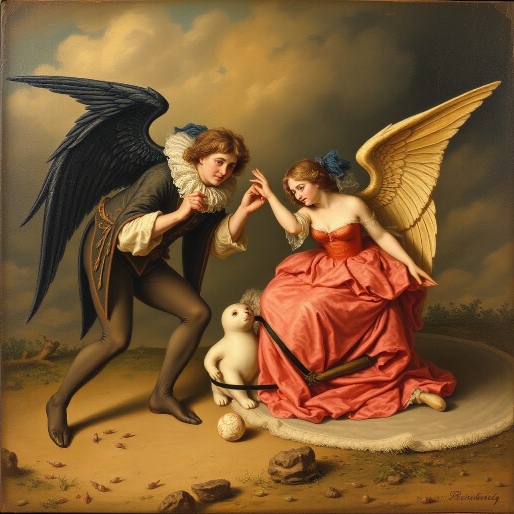 Allegorical Oil Painting in Pointillist Style