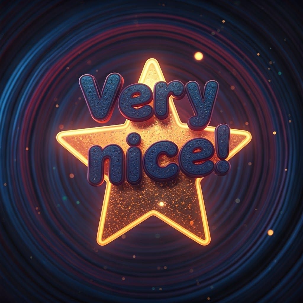 Neon Font "Very Nice!" on Gold Star in Dreamy Sky