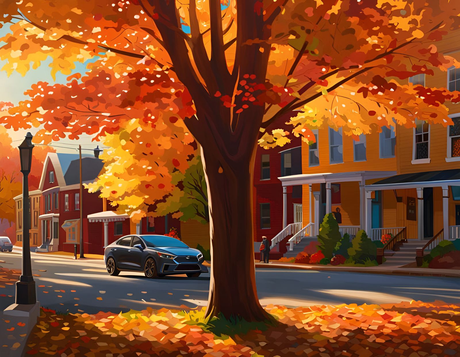 Vermont Town in Autumn Golden Hour Hyperrealism