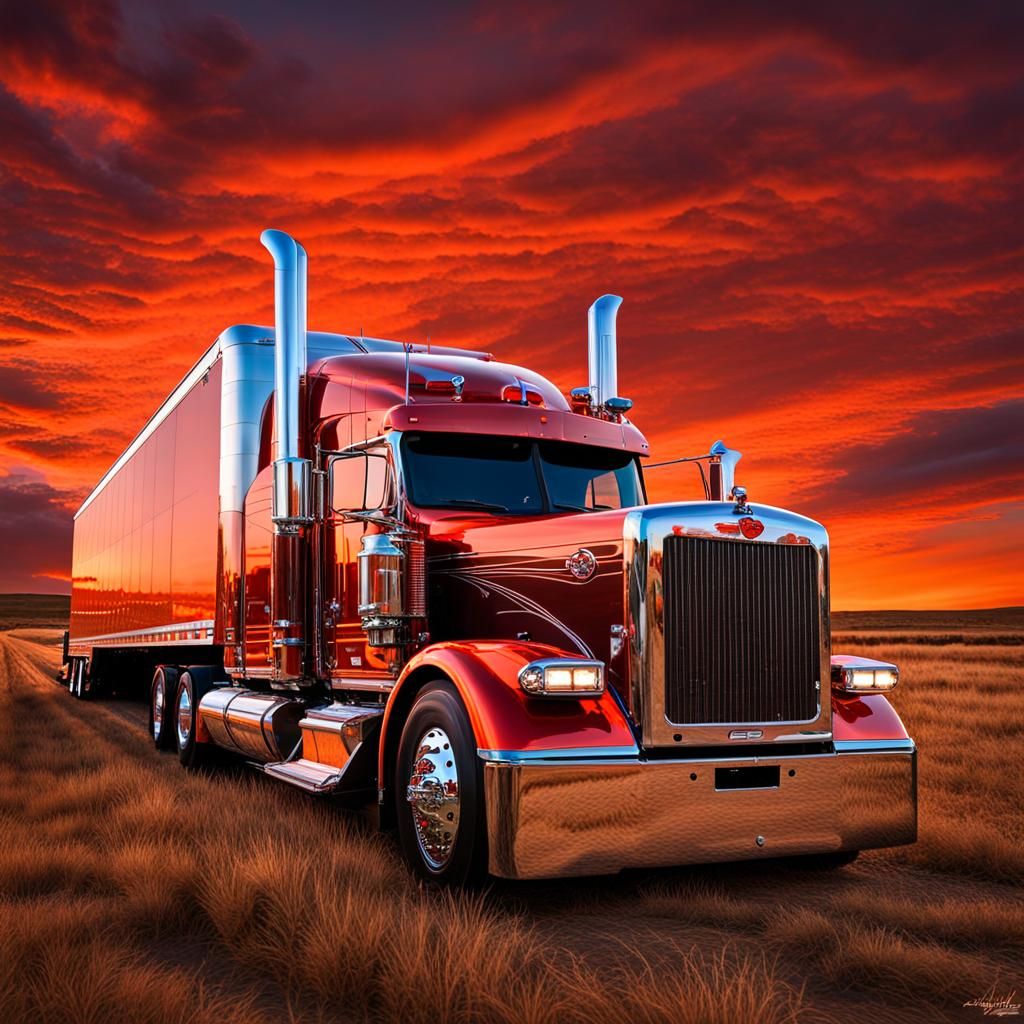 Custom Orange Peterbilt 379X in Prairie Sunset