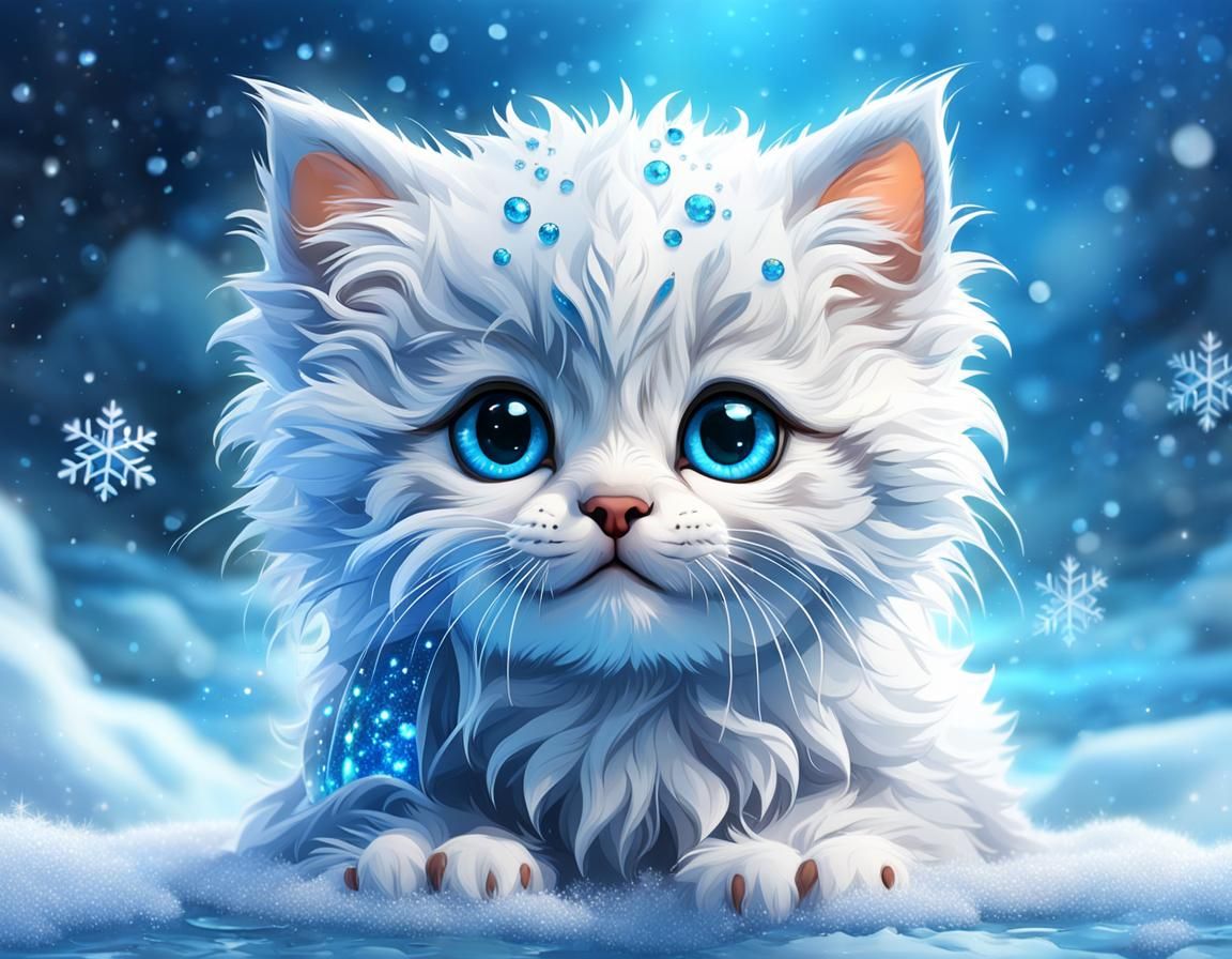 Cute Kitten in Winter Wonderland: 3D Digital Art
