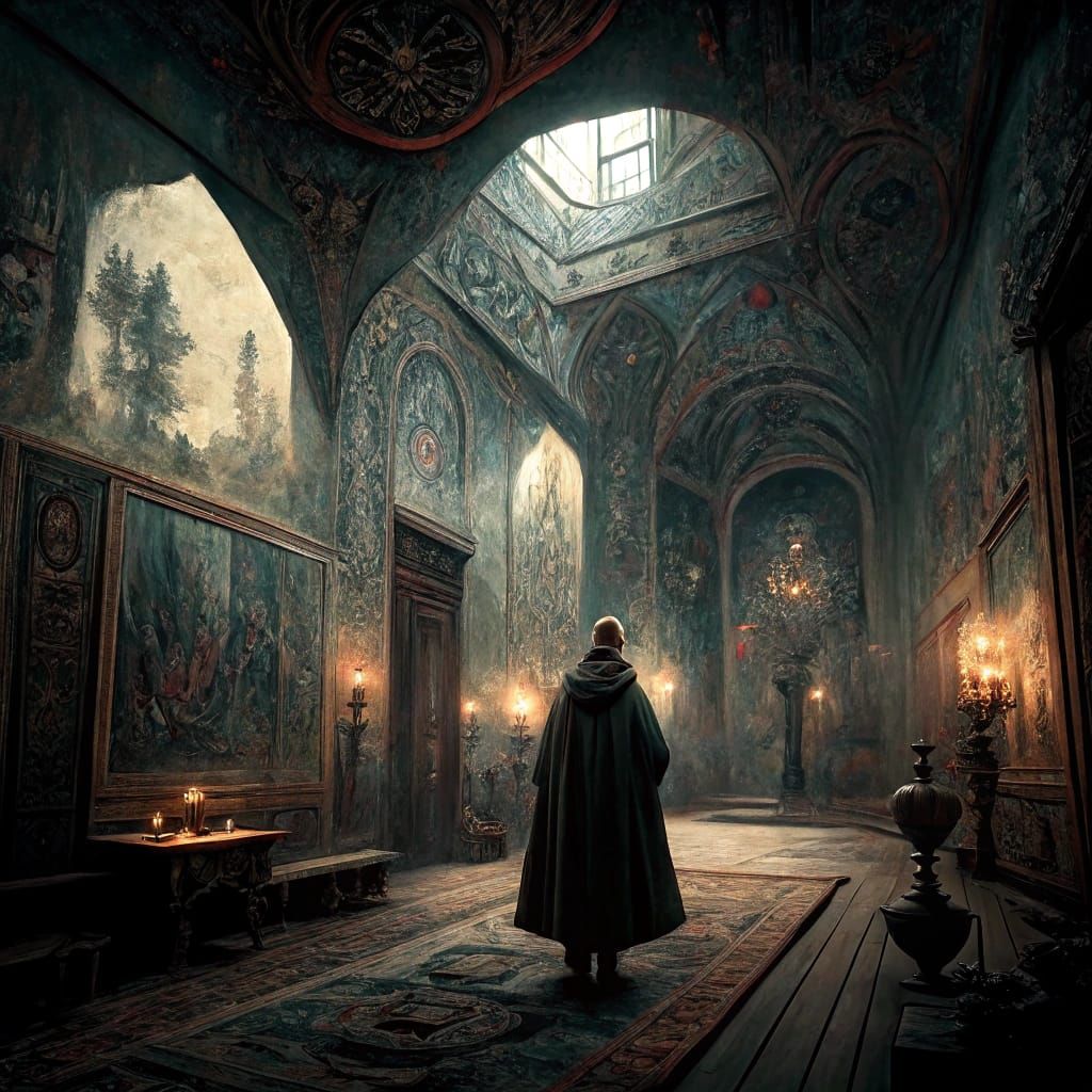 Ethereal, Foreboding Chamber in Mysterious, Darkened Opulenc...