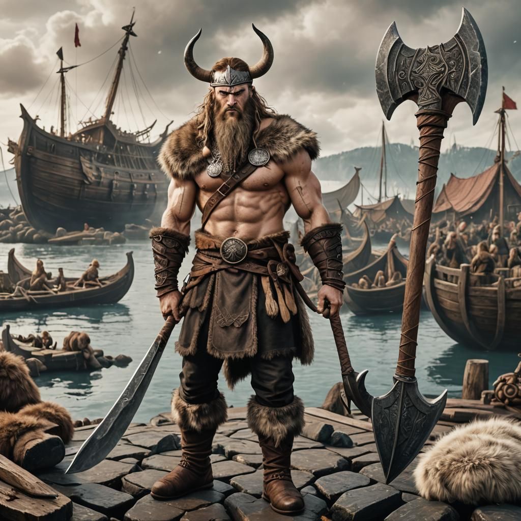 Nordic Barbarian Berserker with War-Axe Portrait