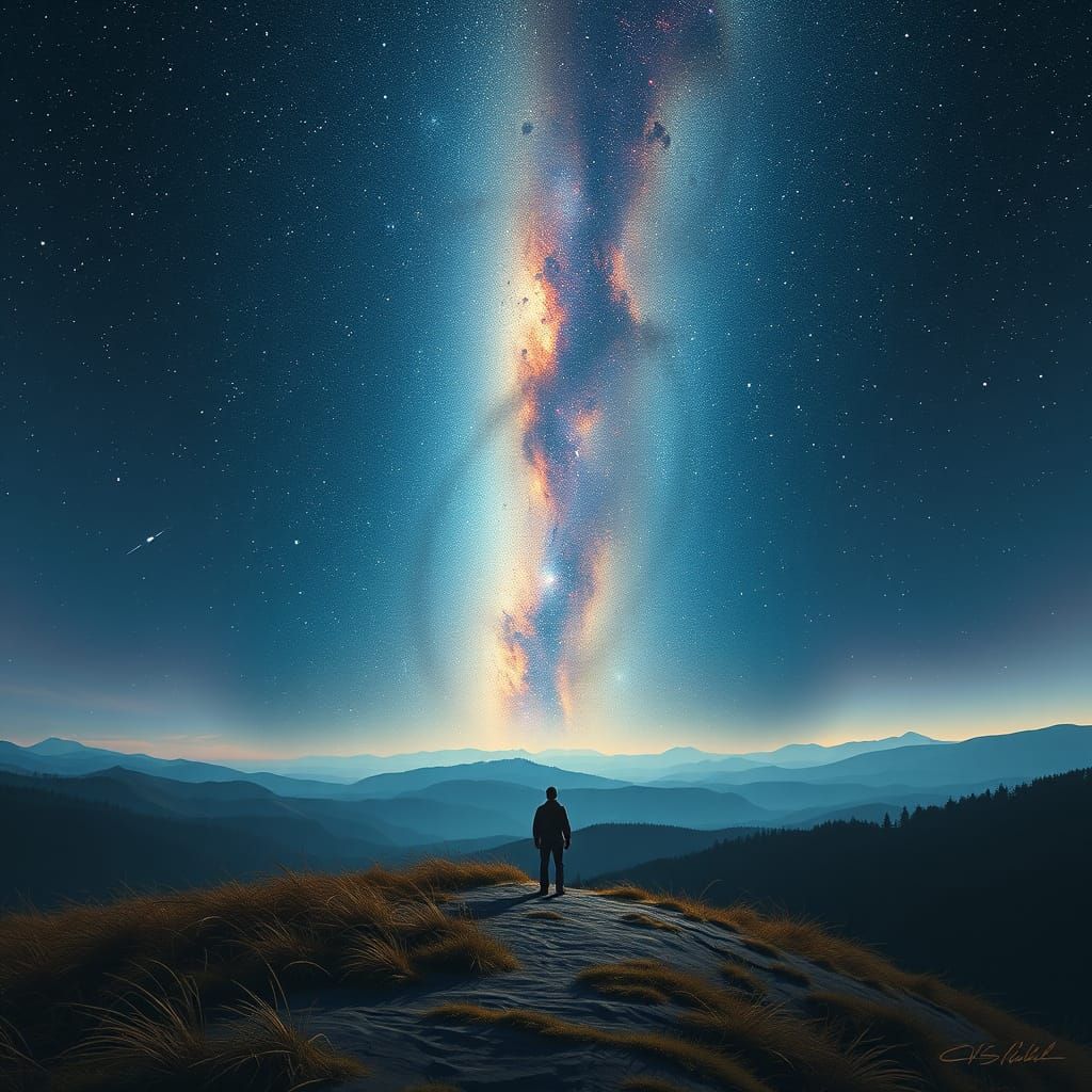 Lone Figure Gazes at Starry Milky Way