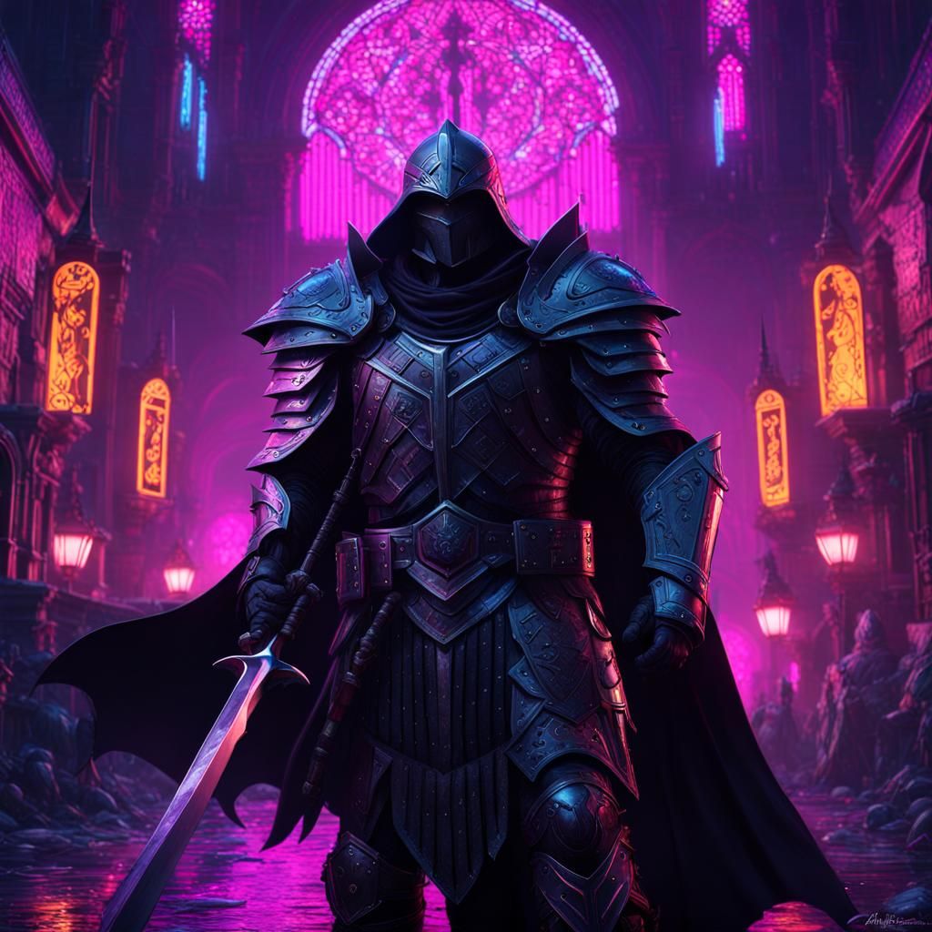 Guts in Cyberpunk Medieval Armor, Dark Fantasy Art