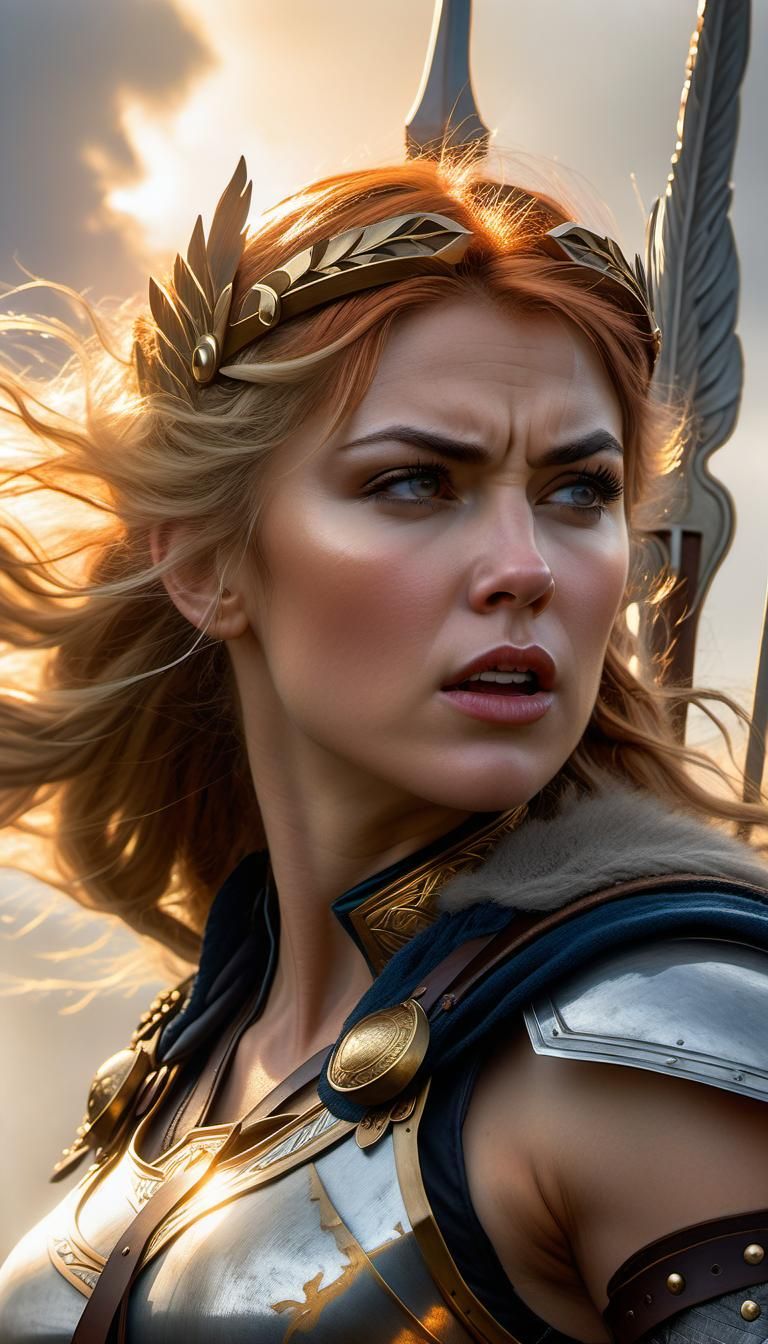 Valkyrie's Rage: Art Nouveau Battlefield Portrait