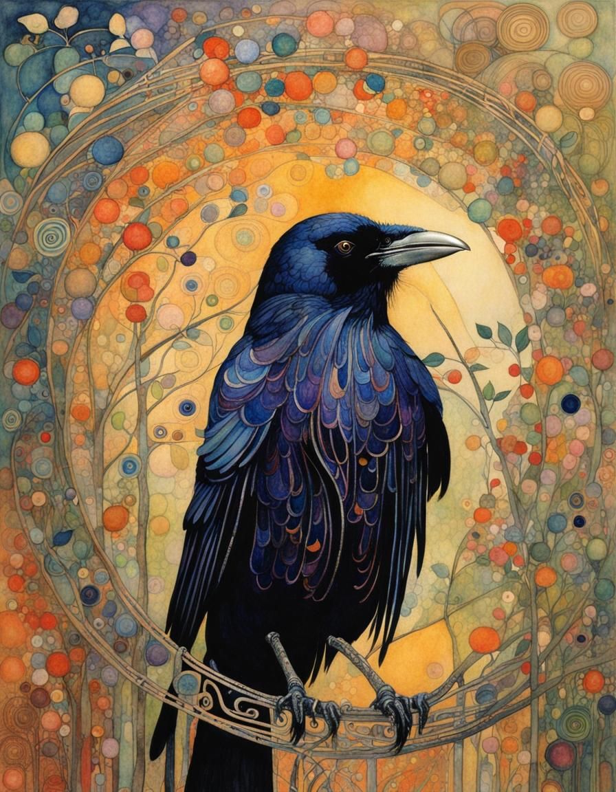 Crow in Art Nouveau Style