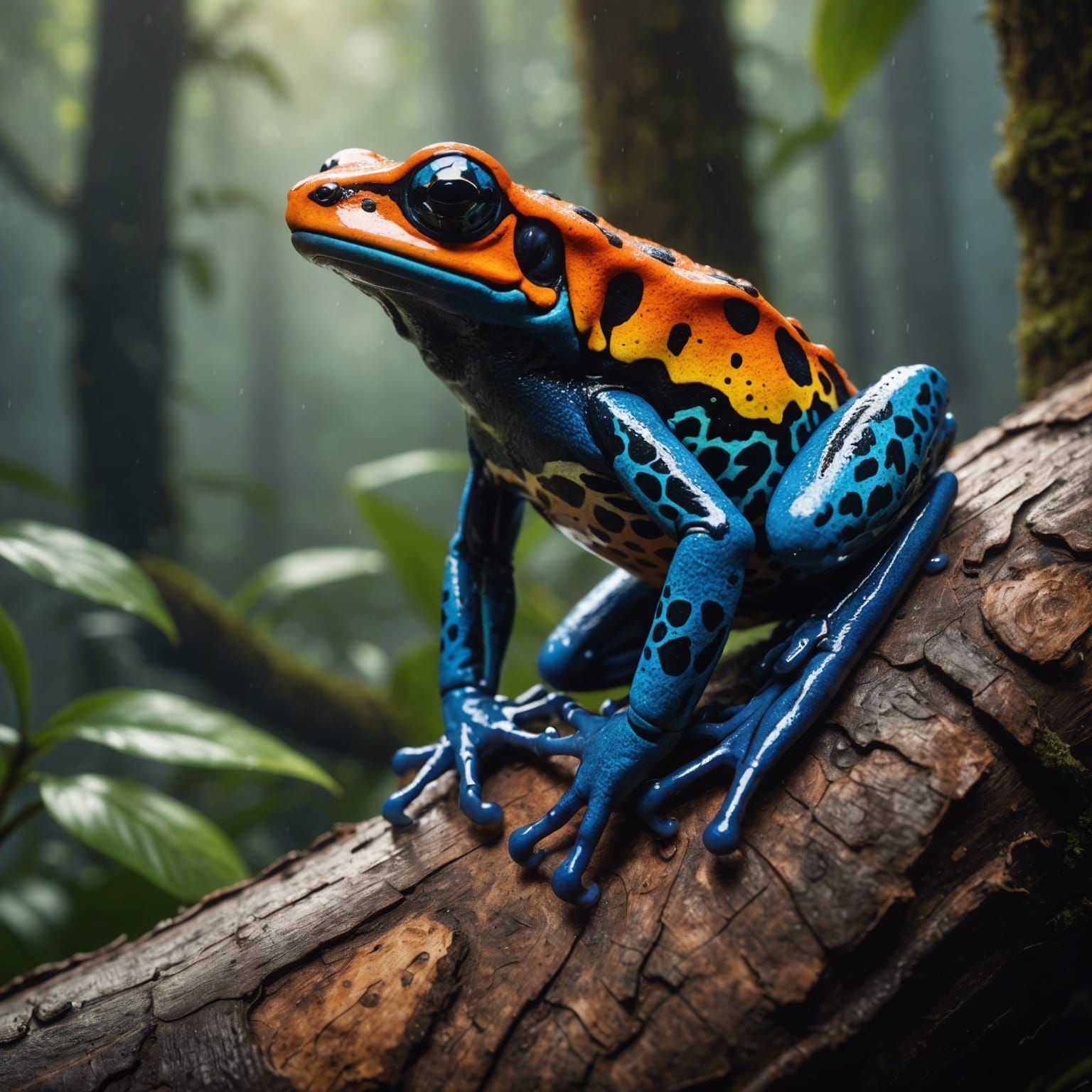 Poison Dart Frog in Steamy Jungle, Hyperrealistic Art