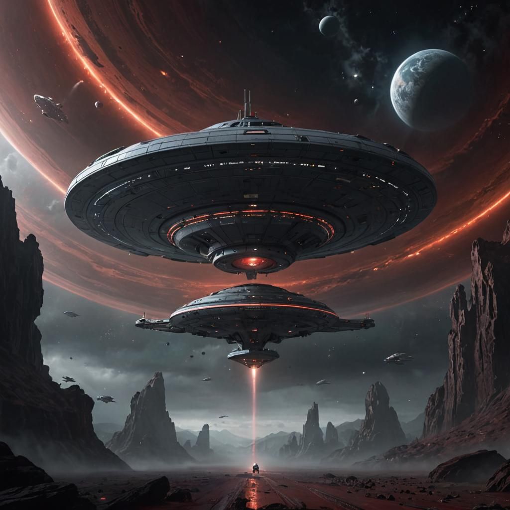 Galactic Freighter Pursued in Dark Fantasy Style