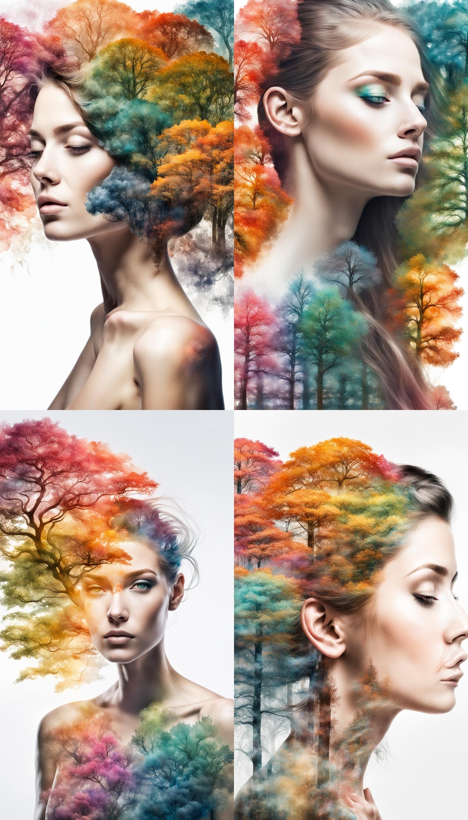 Watercolor Trees Emerge in Double Exposure Portrait