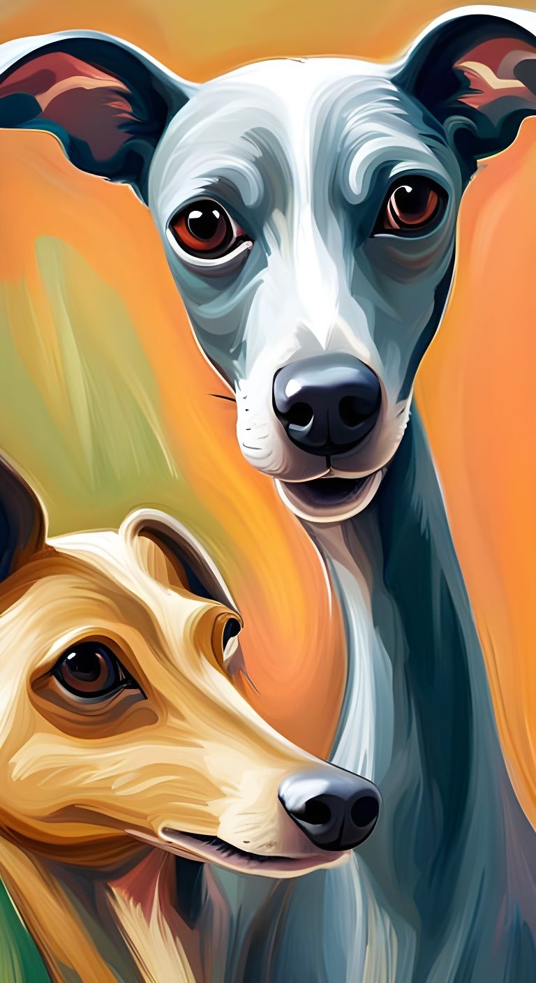Happy Italian Greyhounds in Oil Painting Style