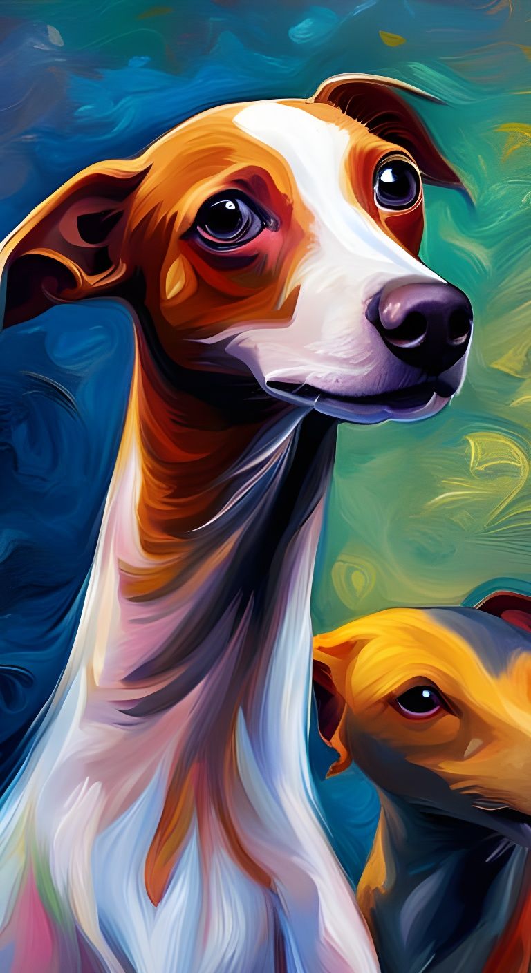 Happy Italian Greyhounds in Expressive Oil Painting