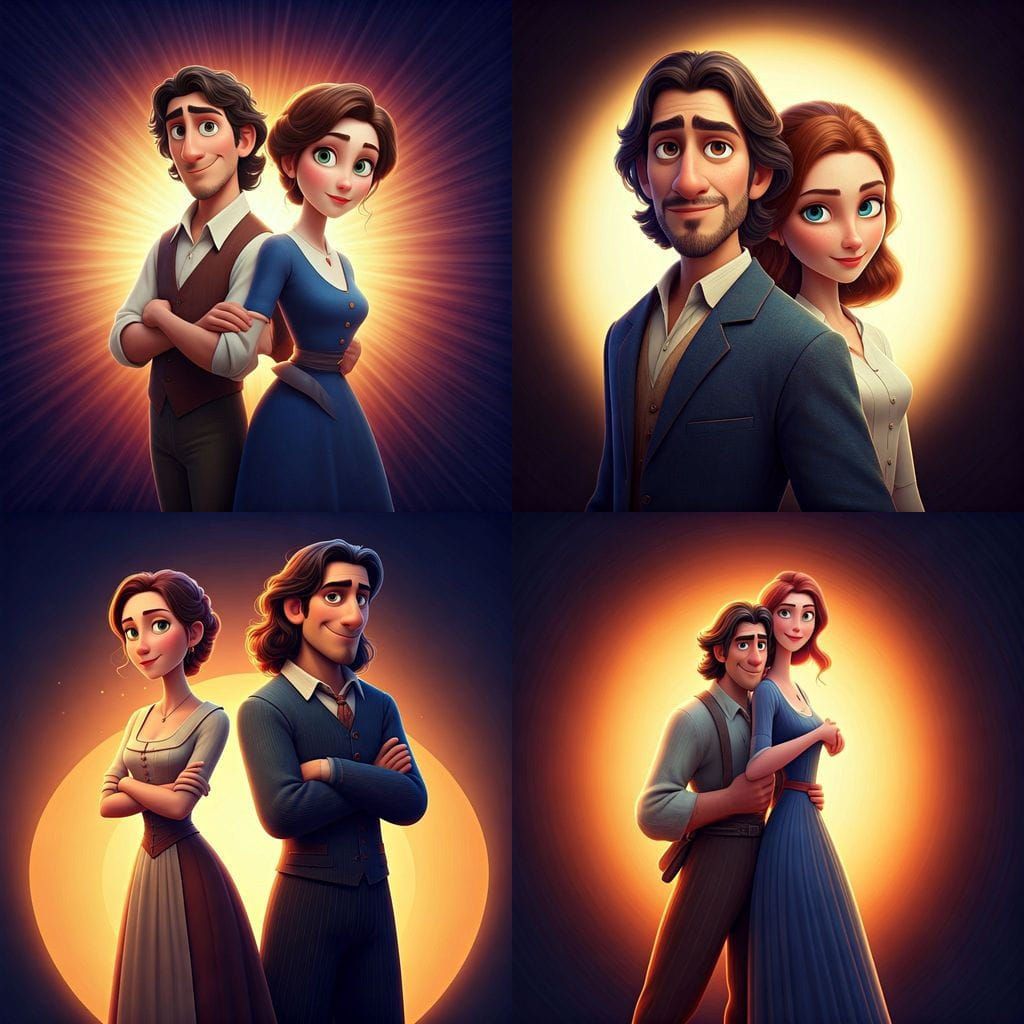 Spanish Man and French Woman in Pixar Style