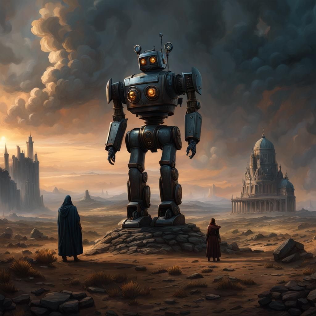 Dystopian Robot Aftermath in Baroque Horror Style