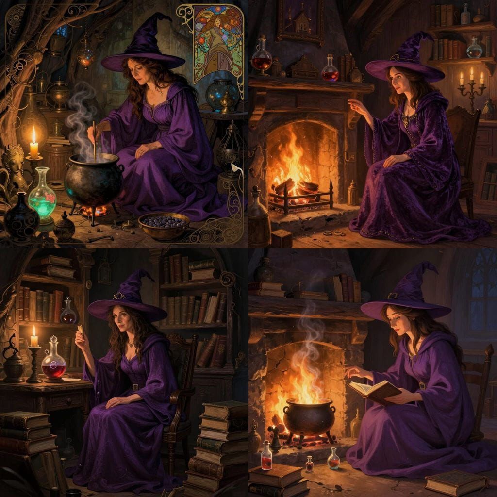 Cozy Witch in Purple Robes