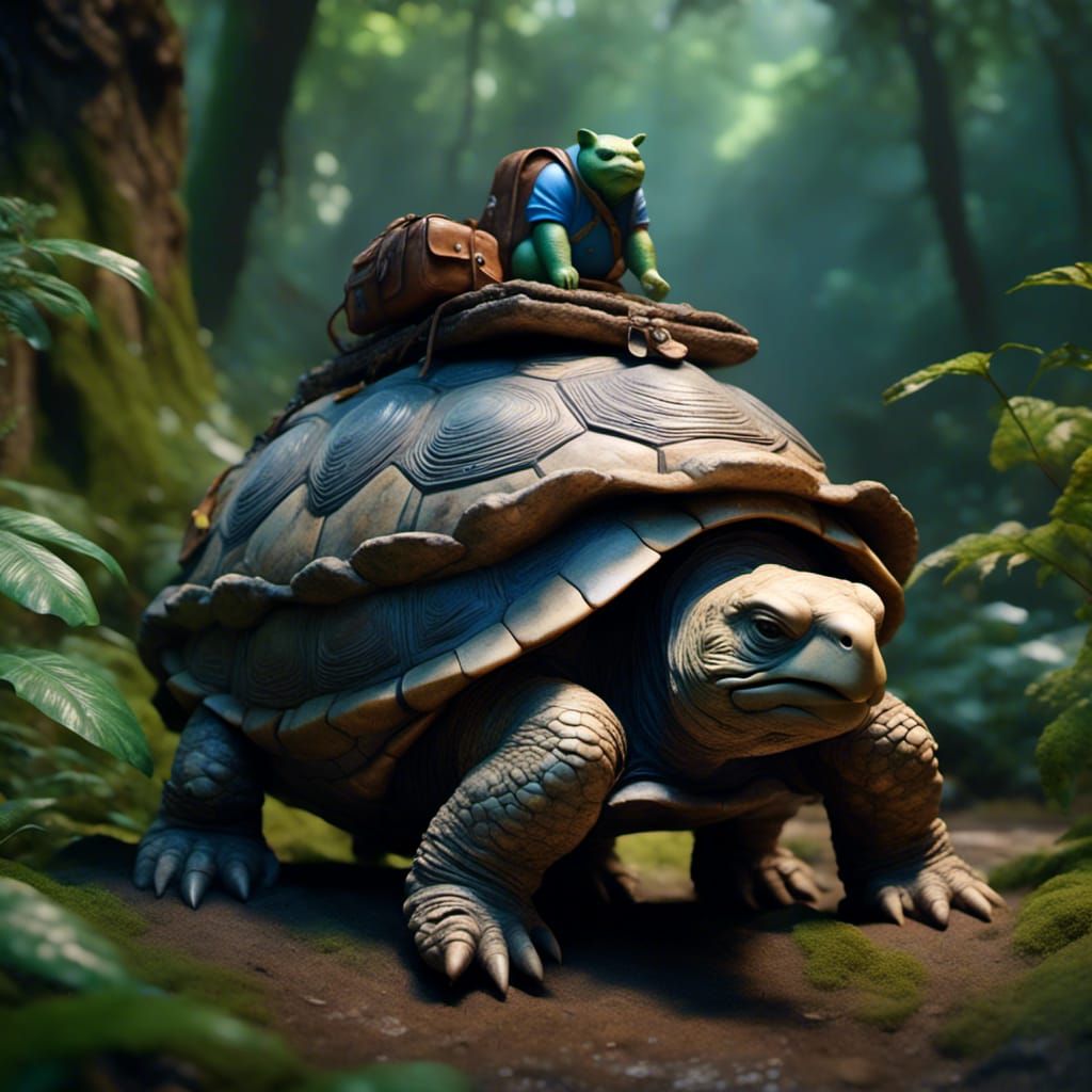 Tortoise Statue with Backpack, Digital Art
