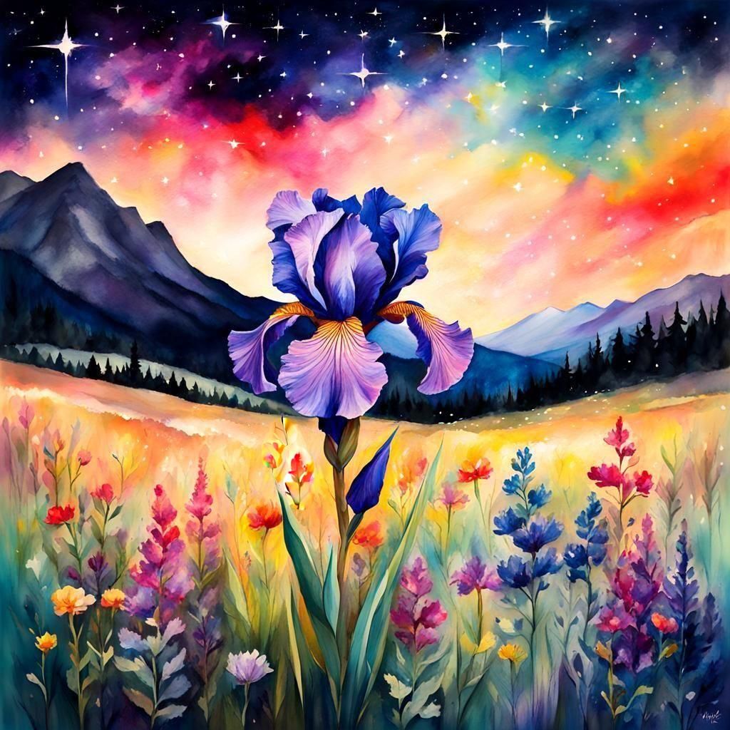 Iris in field of wildflowers