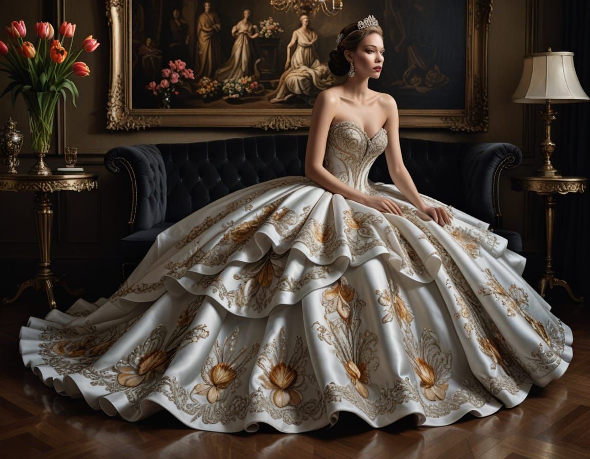 Elegant Woman in Lavish Wedding Dress: Digital Art