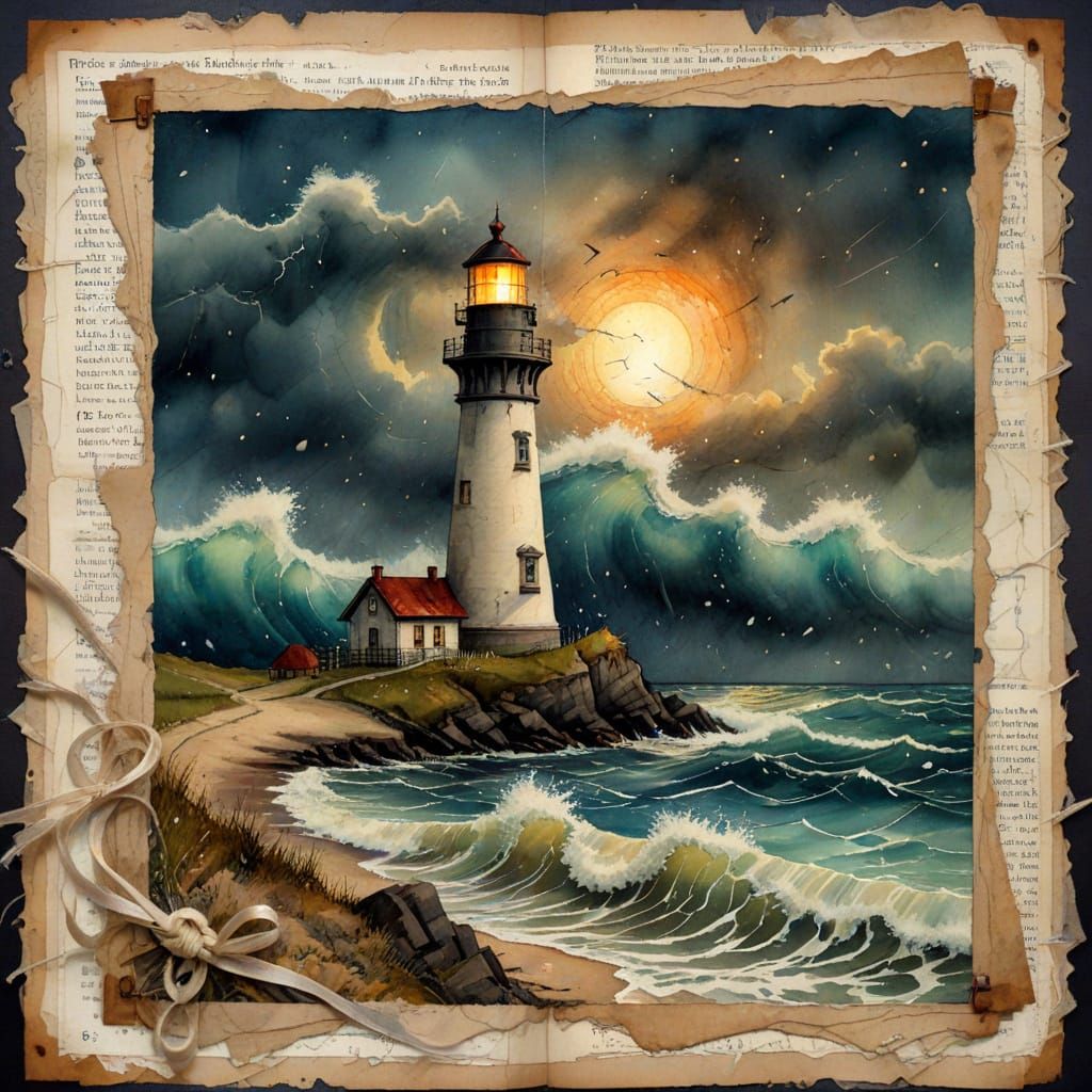 Mysterious Lighthouse in Turbulent Stormy Waters