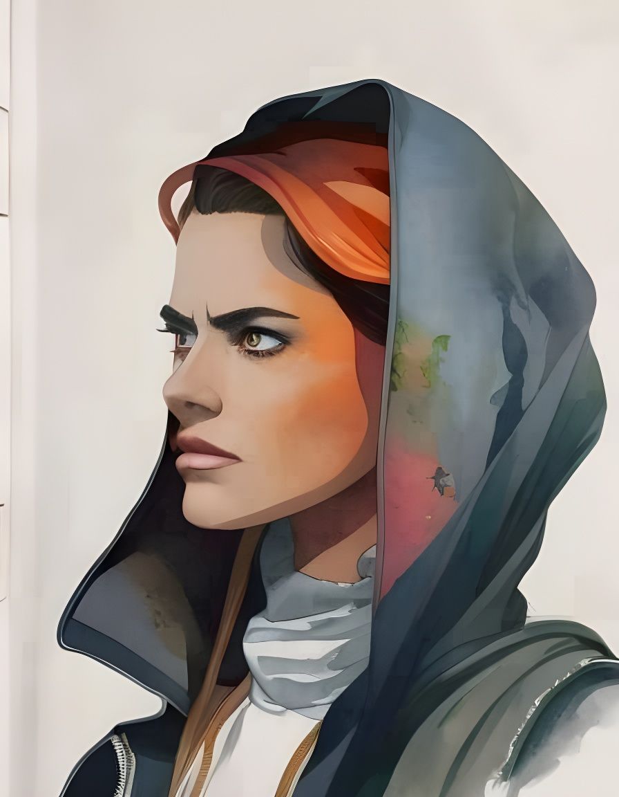 Watercolor Girl with Hoodie in Comic Art Style