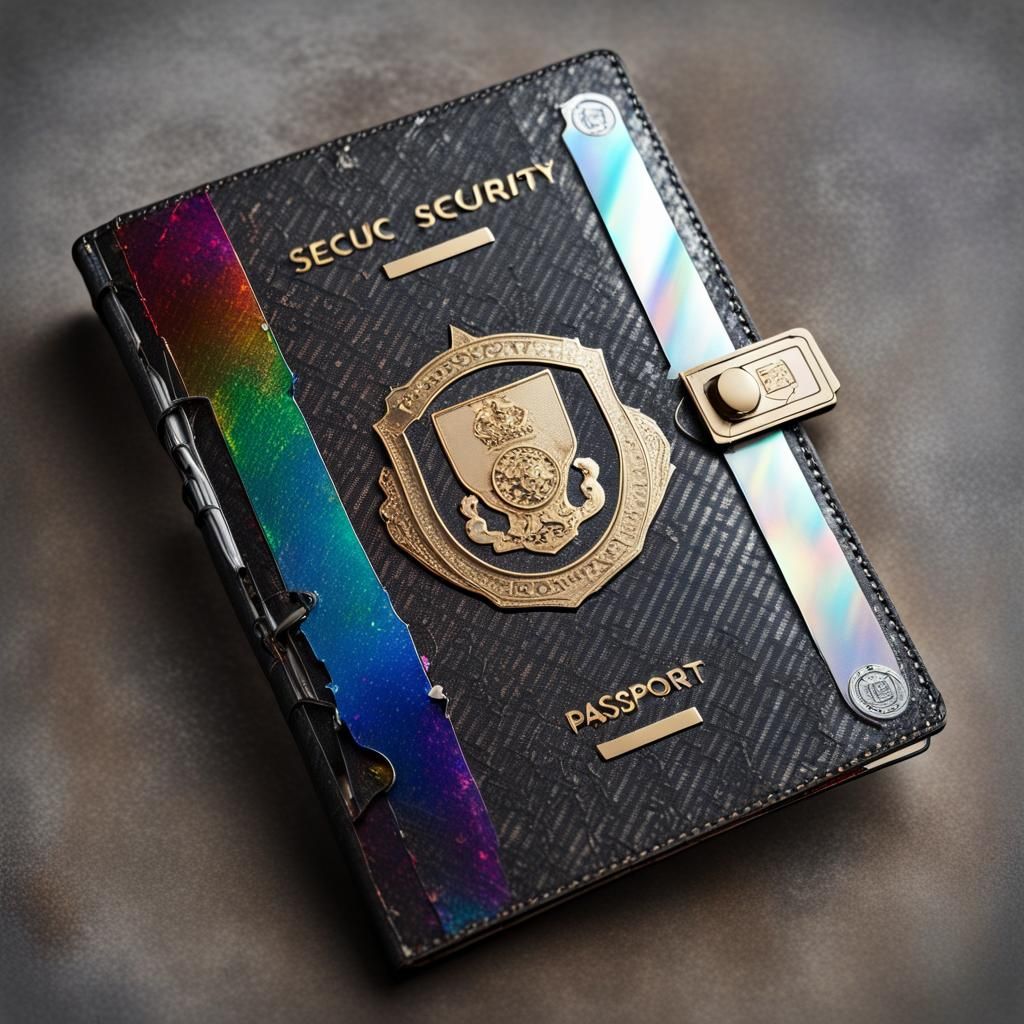 Worn Futuristic Passport with Travel Stamps