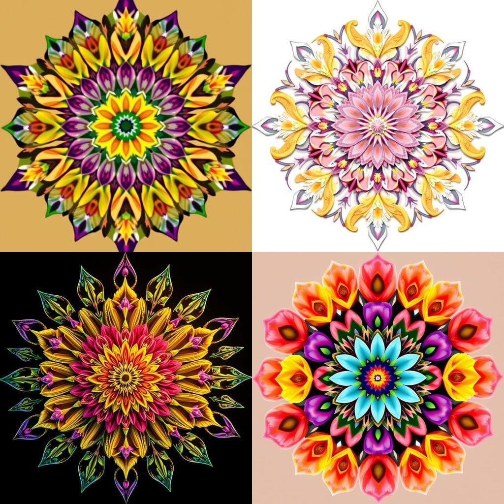Symmetrical Floral Mandala in Vibrant Colors