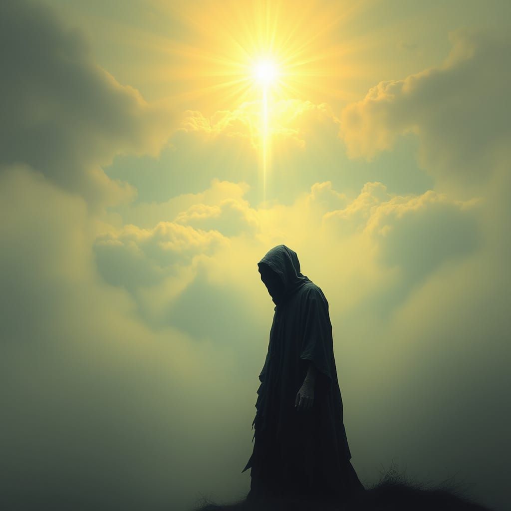 Ethereal Death Figure Emerges from Mystical Fog in Dreamlike...