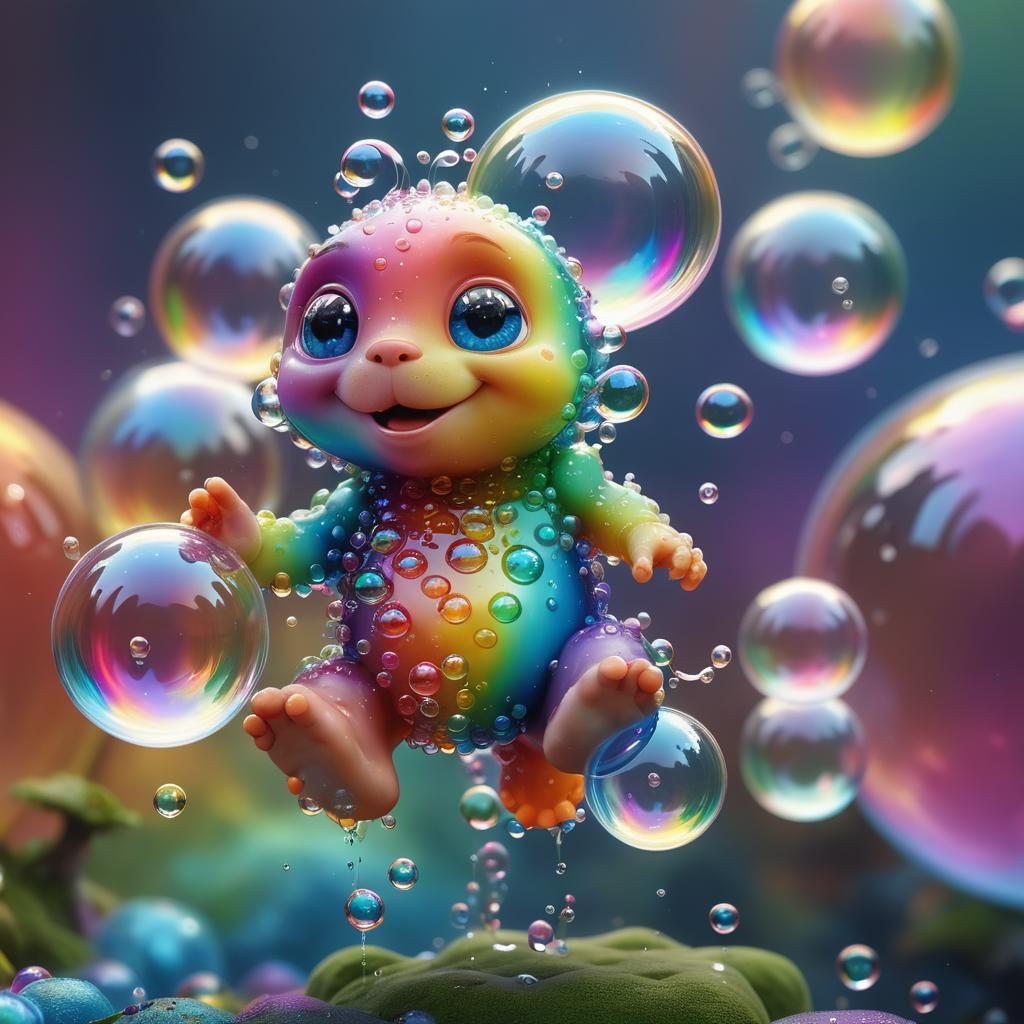Cute Bubble Creature in Surrealist Fantasy World
