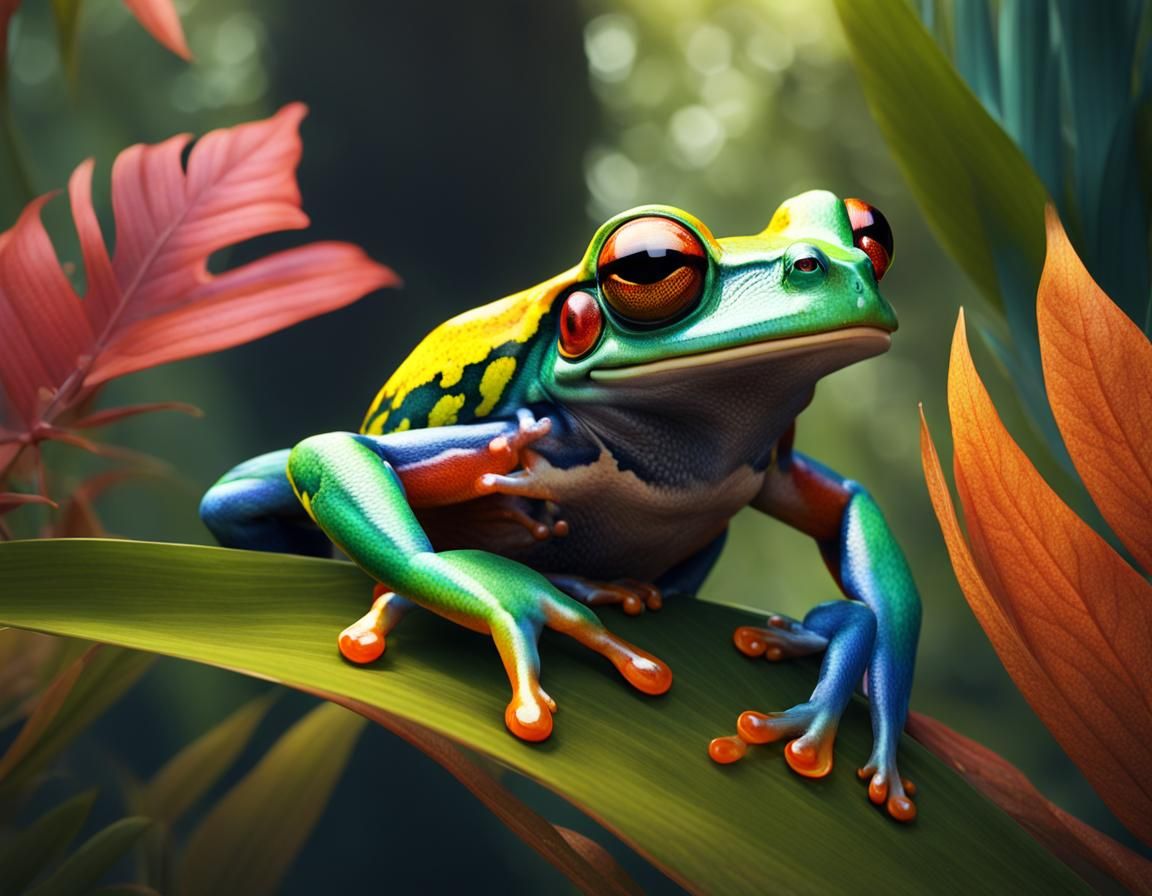 Camouflaged Tree Frog in a Fantastical Forest