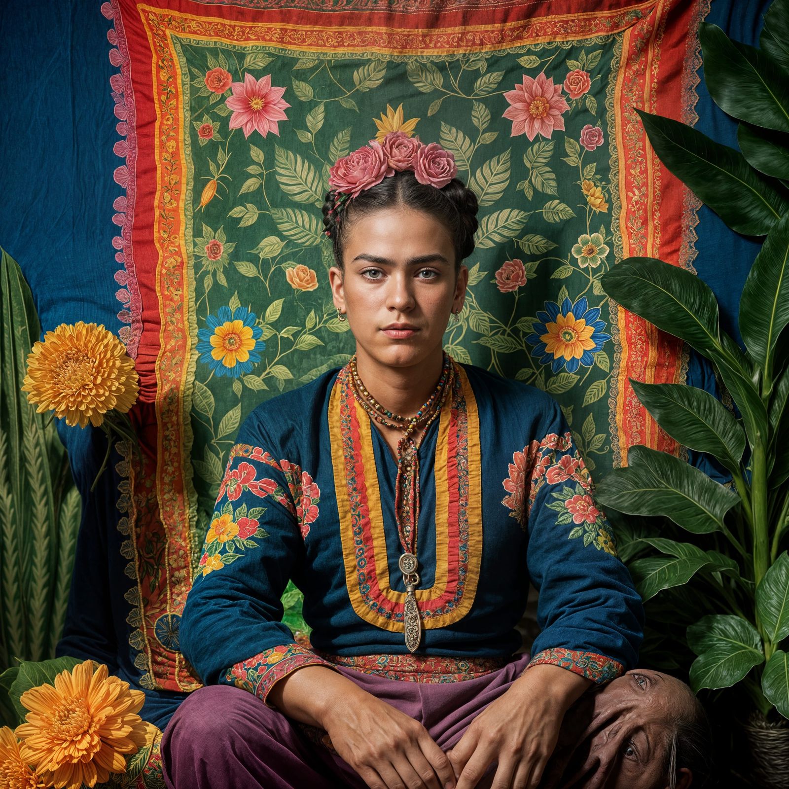 Surreal Portrait of a Boy Enveloped in Mexican Folklore