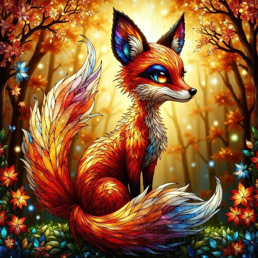 Whimsical Stained Glass Fox in Vibrant Colors